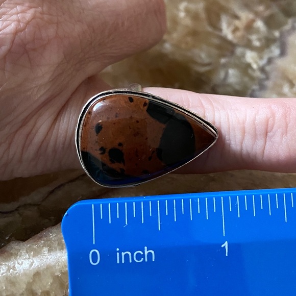 Mahogany Obsidian Gemstone Ring, Stamped .925 Sterling Silver over Brass. - Picture 7 of 9